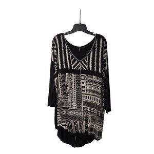 Edista Black & White V-neck Geometric Plus Size Long Sleeve Blouse Sz 2X